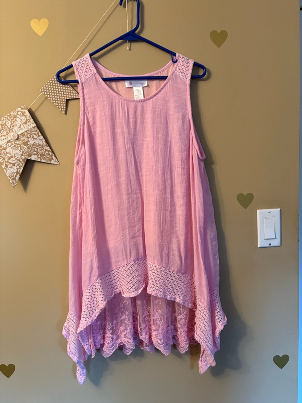 Pink Pineapple Boho Hi-Lo Crocheted Lace Hem Tank Top